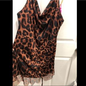 Leopard Print Mesh Ruched Bodycon Dress